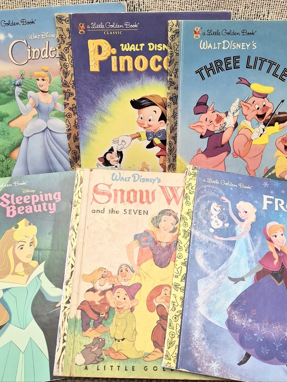 Disney Little Golden Books Lot Cinderella Frozen Pinocchio Snow White 3 Pigs